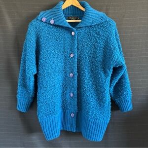 IB Diffusion Vintage Wool Blend Heavy Weight Cardigan Chunky Sweater Blue M